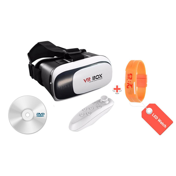 فروش نقدی و اقساطی هدست واقعیت مجازی وی آر باکس مدل VR Box 2 به همراه ریموت کنترل بلوتوث و DVD حاوی اپلیکیشن و LED Watch هدیه