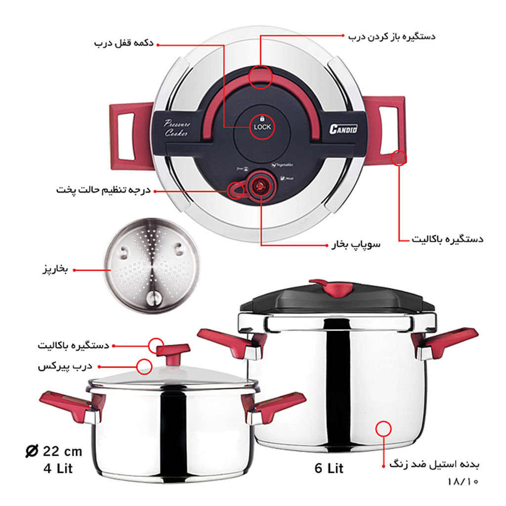 فروش نقدي و اقساطی زودپز کاندید دوقلو هلیوس ۶ لیتر