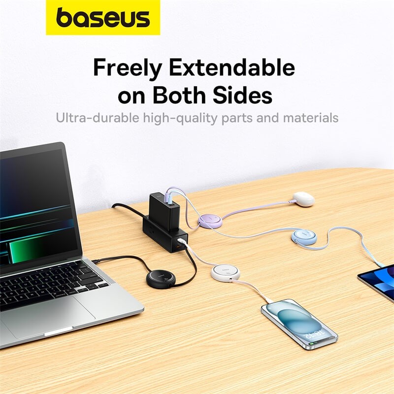 فروش نقدی و اقساطی کابل تبدیل Type-C به Type-C باسئوس مدل Baseus Free2Draw Mini Retractable 100W طول 1متر