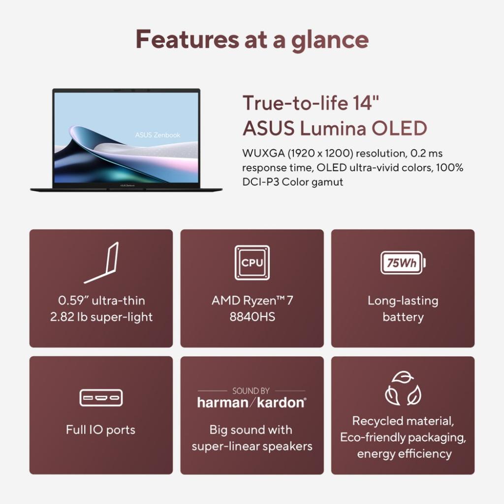 فروش نقدي و اقساطي لپ تاپ 14 اینچی ایسوس مدل Asus Zenbook UX3405CA U9321TB Ultra9 285H 32GB LPDDR5X 1TB SSD OLED Touch Win11