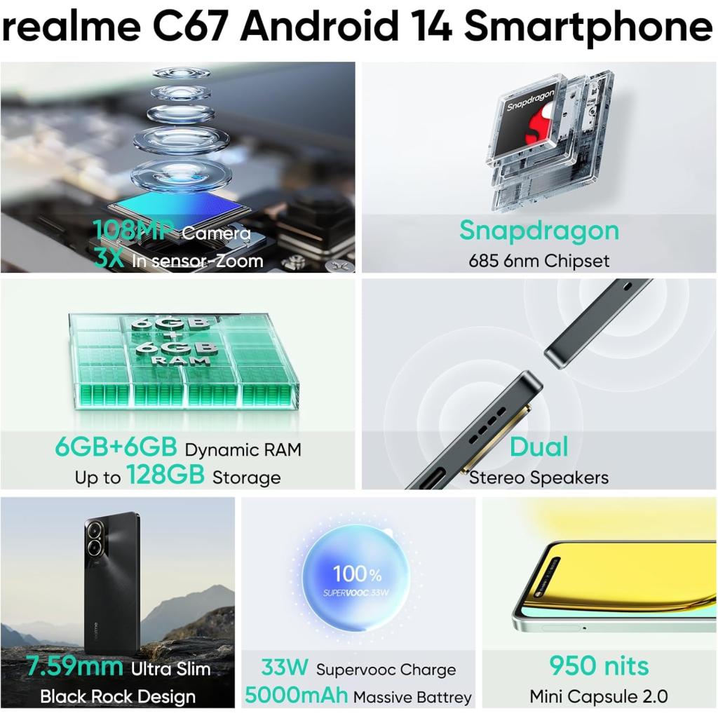 فروش نقدي و اقساطي گوشی موبایل ریلمی مدل Realme C67 4G ظرفیت 256 گیگابایت رم 8 گیگابایت