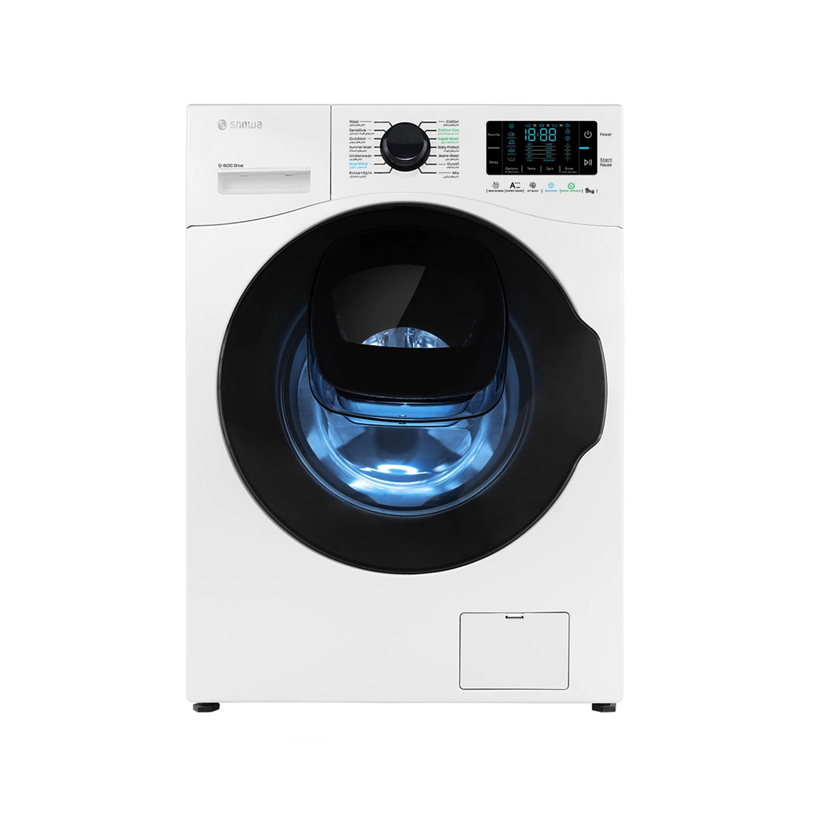 فروش نقدي و اقساطي ماشین لباسشویی اسنوا مدل SWM-F92W ظرفیت 9 کیلوگرم سفید