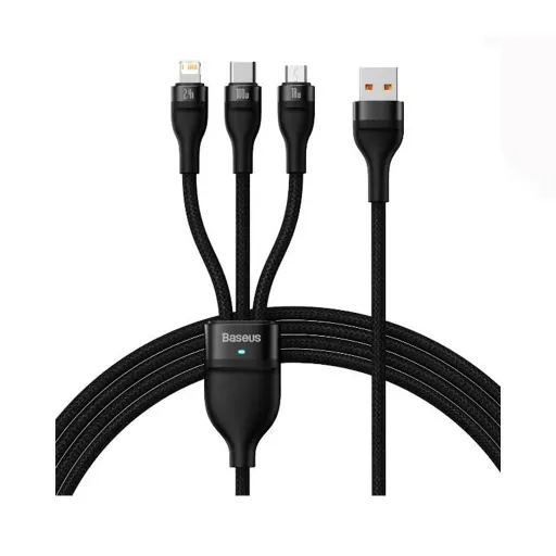 کابل شارژ یک به سه USB به microUSB/USB-C/لایتنینگ باسئوس مدل Baseus Flash Series Ⅱ One-for-three Fast Charging Data Cable USB to M+L+C 66W طول 1.2 متر
