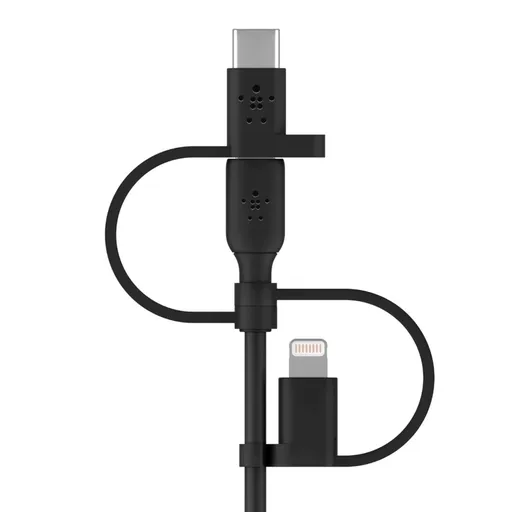 فروش نقدی و اقساطی فروش نقدی واقساطی کابل شارژ سریع بلکین 1 به 3 USB-A به لایتنینگ - USB-C و Micro-USB مدل CAC001bt1MBK