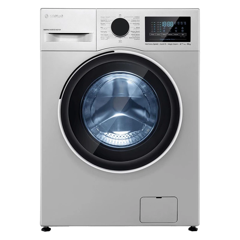 فروش نقدي و اقساطي ماشین لباسشویی اسنوا هارمونی مدل SWM-B80S ظرفیت 8 کیلوگرم نقره ای