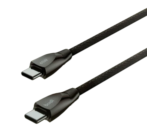 فروش نقدی واقساطی کابل شارژ کنفی USB-C به USB-C بودی مدل Budi DC128TT12B توان 65 وات طول 1.2 متر