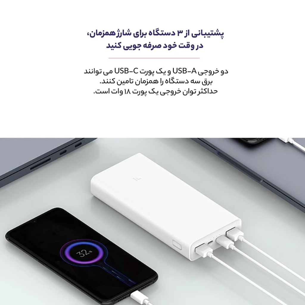 فروش نقدي و اقساطي پاوربانک شیائومی مدل PLM18ZM ظرفیت 20000 میلی آمپر ساعت