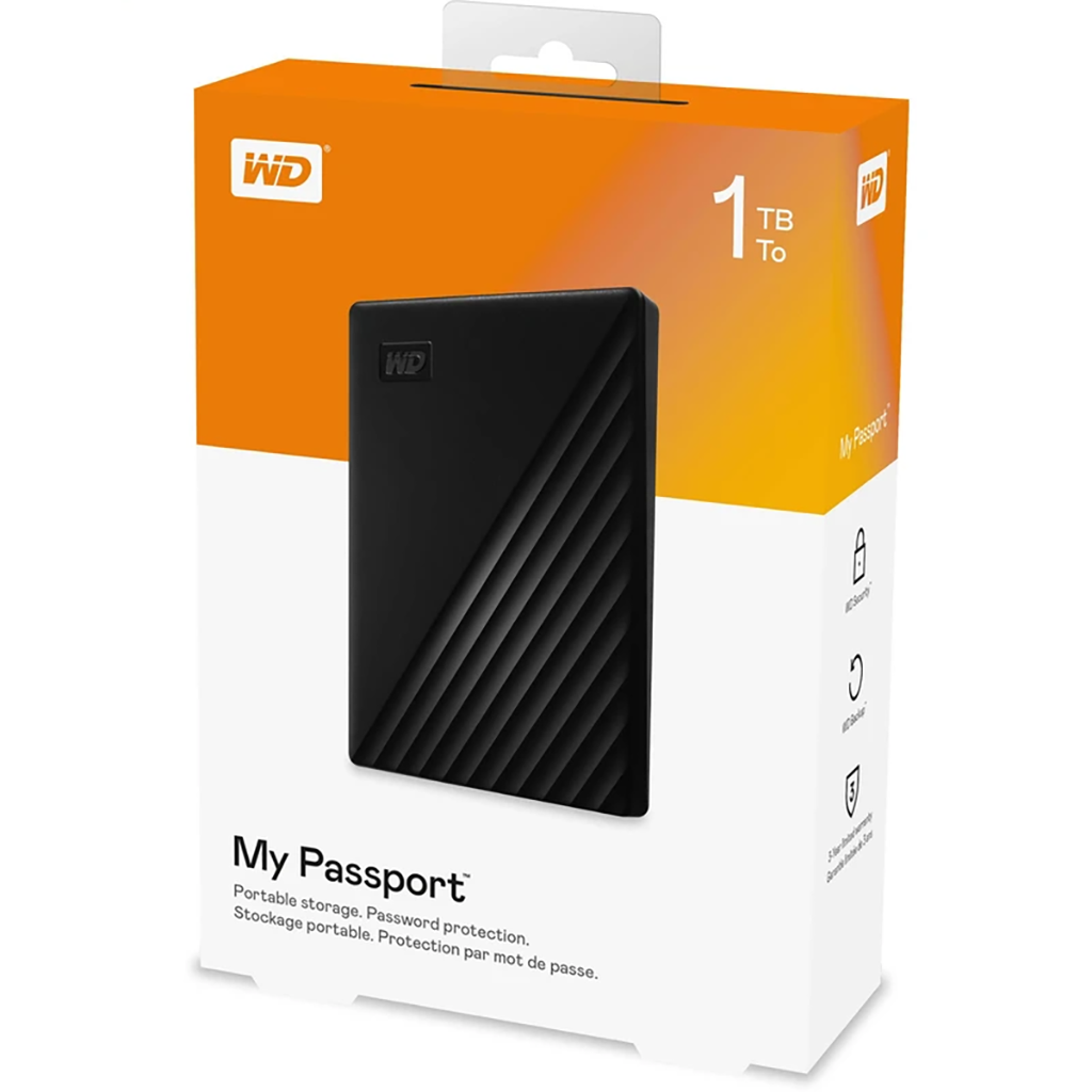فروش نقدی و اقساطی هارد اکسترنال وسترن دیجیتال مدل My Passport ظرفیت یک ترابایت دارای رابط USB Type-A 3.2