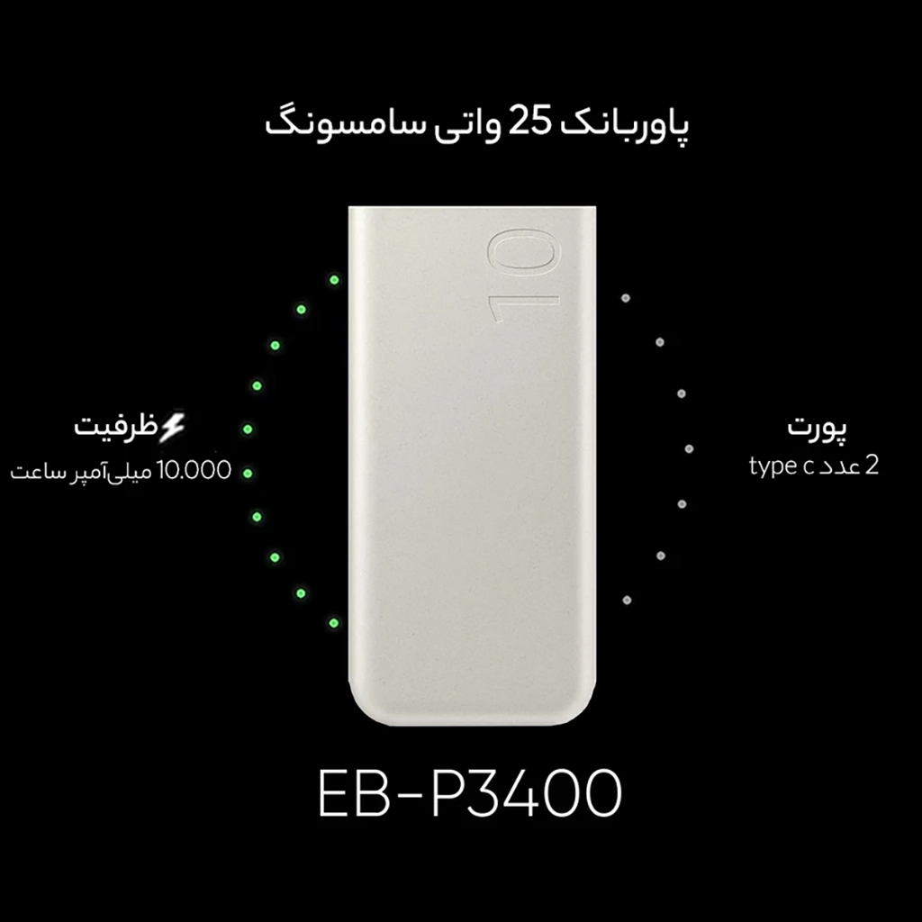 فروش نقدي و اقساطي پاوربانک 25 وات سامسونگ مدل EB-P3400 ظرفیت 10000 میلی آمپر ساعت
