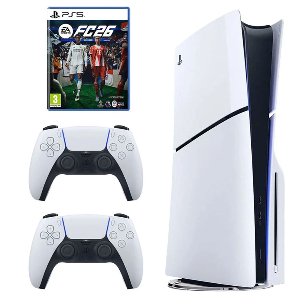 فروش نقدی و اقساطی کنسول بازی سونی مدل PlayStation 5 Slim ریجن اروپا سری 2016A نسخه دیسک‌خور ظرفیت یک ترابایت به همراه دسته اضافی و بازی EA SPORTS FC 26