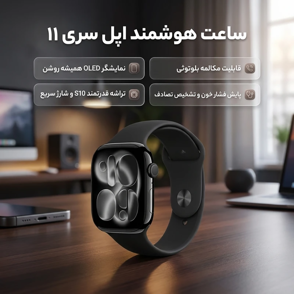 فروش نقدی و اقساطی ساعت هوشمند 42 میلی متری اپل مدل Series 11 Aluminum Case با بند سیلیکونی