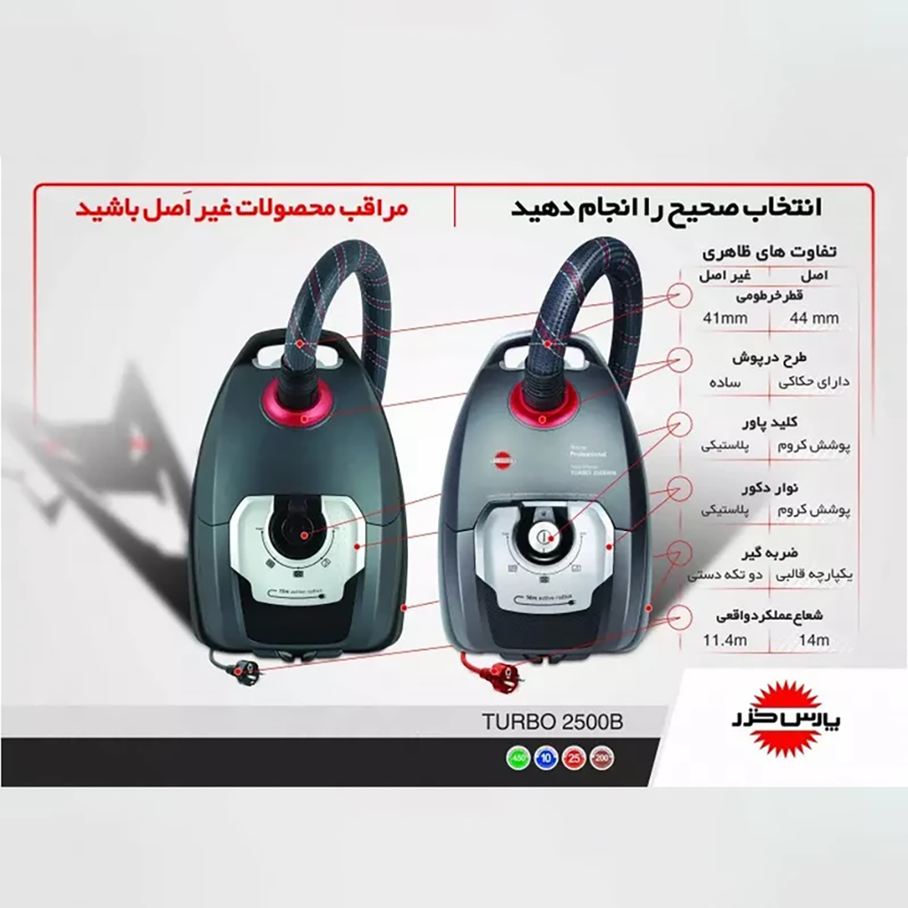 فروش نقدی و اقساطی جاروبرقی 2400 وات پارس خزر مدل Turbo 2500WB