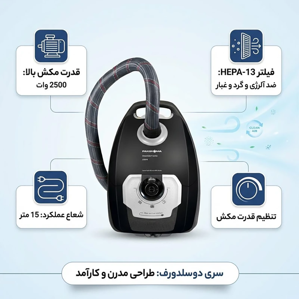 فروش نقدی و اقساطی جاروبرقی 2500 وات پاکشوما مدل PVC 5125 B