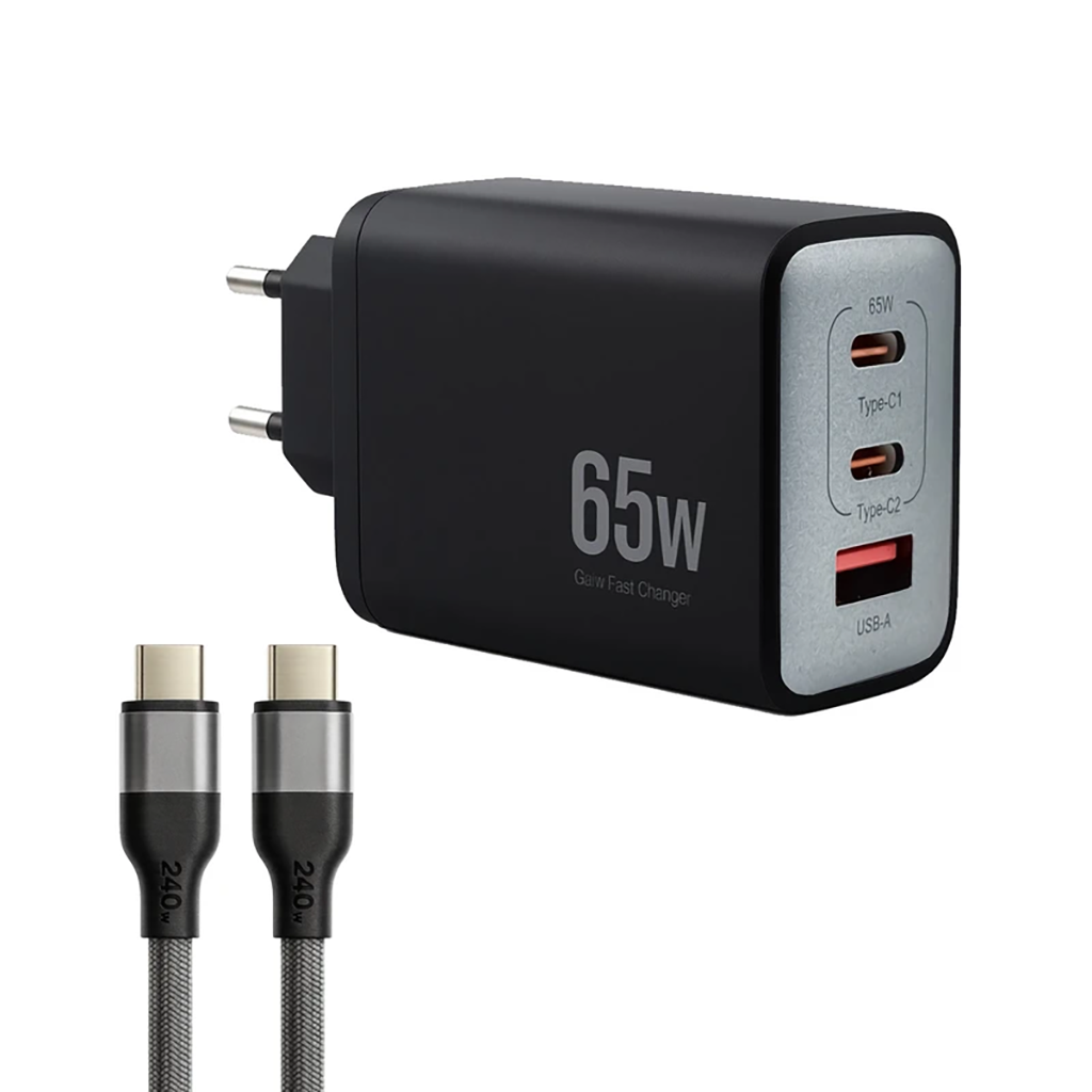 فروش نقدی و اقساطی شارژر دیواری 65 وات وونک مدل PD-65W به همراه کابل دو متری USB-C