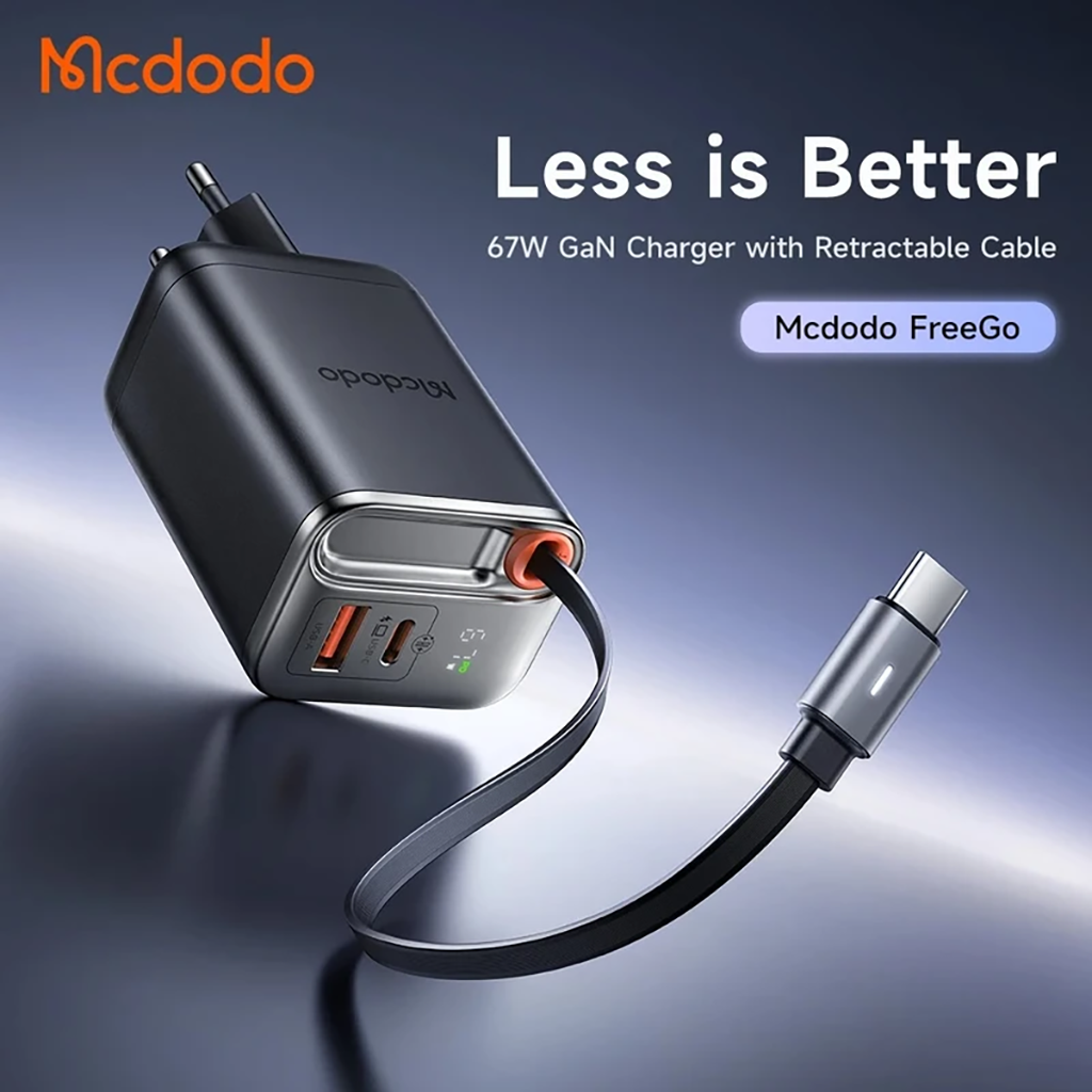 فروش نقدی و اقساطی شارژر دیواری 67 وات مک دودو مدل CH-4100 به همراه کابل متصل به بدنه USB-C