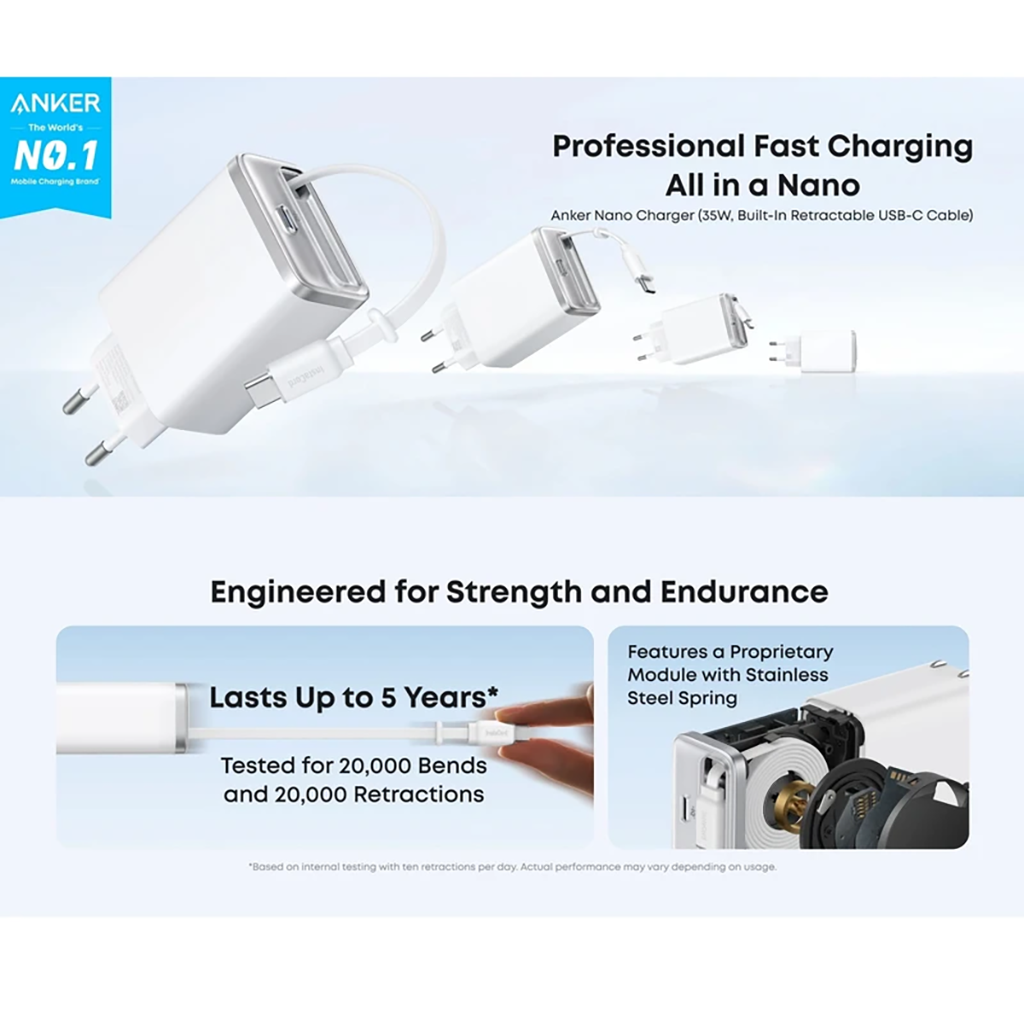 خرید شارژر دیواری 35 وات انکر مدل A2658 به همراه کابل USB-C به صورت نقد و اقساط