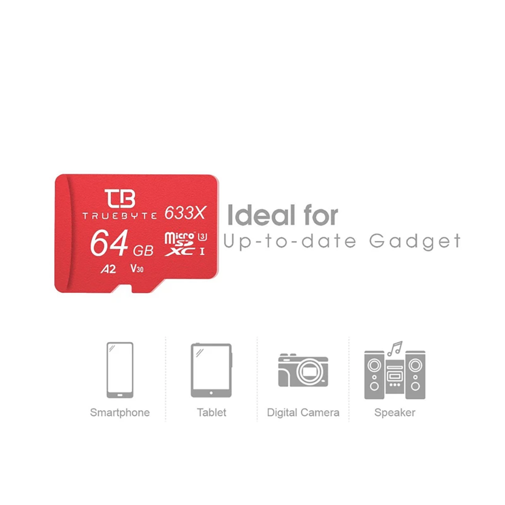 فروش نقدی و اقساطی کارت حافظه microSD XC تروبایت مدل 633X-A2-V30 کلاس 10 استاندارد UHS-I U3 سرعت 95MBps ظرفیت 64 گیگابایت به همراه کارت‌خوان
