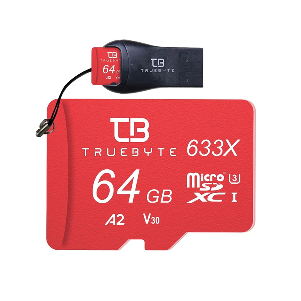 فروش نقدی و اقساطی کارت حافظه microSD XC تروبایت مدل 633X-A2-V30 کلاس 10 استاندارد UHS-I U3 سرعت 95MBps ظرفیت 64 گیگابایت به همراه کارت‌خوان