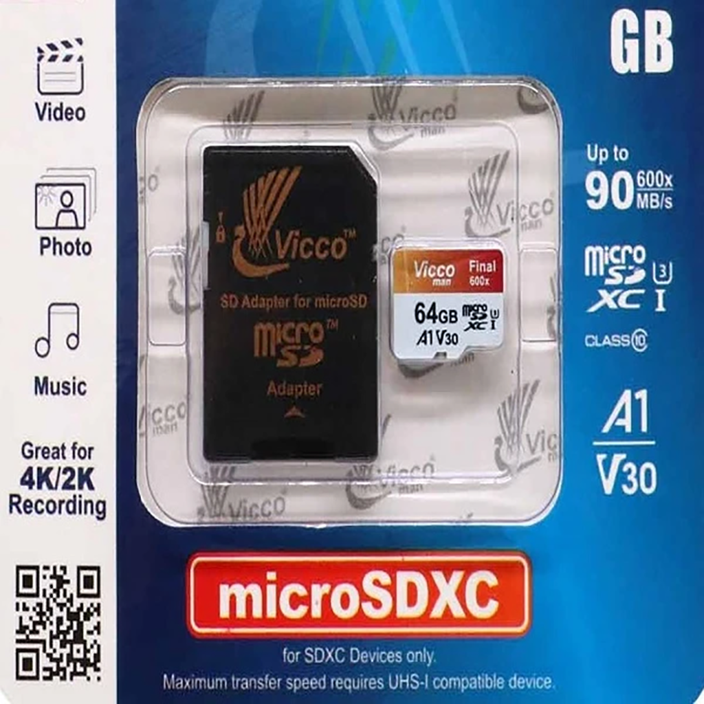 فروش نقدی و اقساطی کارت حافظه microSDXC ویکومن مدل 600x plus کلاس 10 استاندارد UHS-I U3 A1 V30 سرعت 90MBs ظرفیت 64 گیگابایت