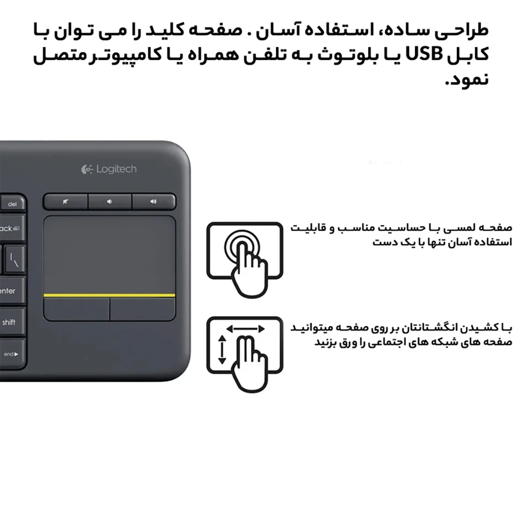 فروش اقساطی کیبورد بی سیم لاجیتک مدل K400 Plus، سوییچ ممبران، Tenkeyless با شرایط ویژه