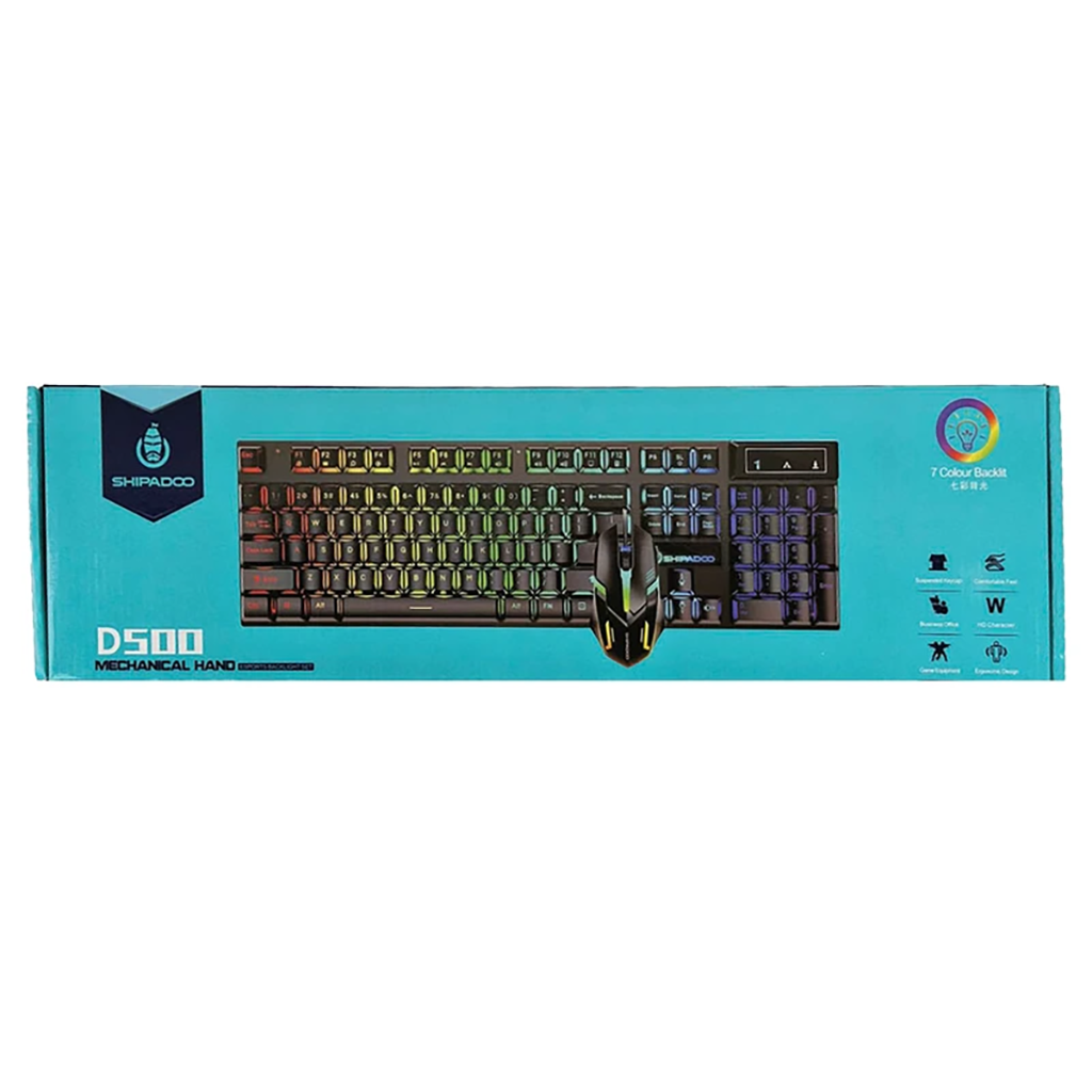 فروش اقساطی کیبورد و ماوس گیمینگ شیپادو مدل D500، سوییچ ممبران، Full-Size، نورپردازی LED RGB با شرایط ویژه