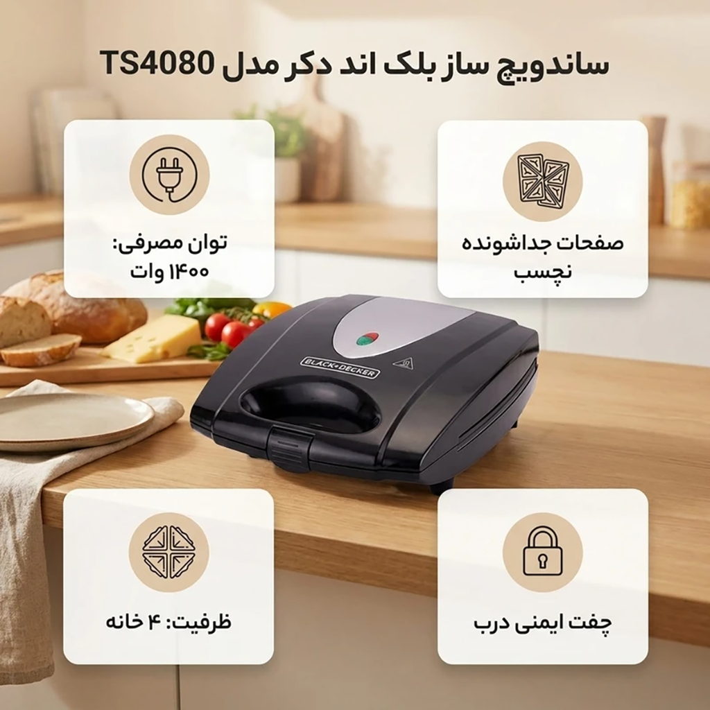 فروش نقدي و اقساطي ساندویچ ساز بلک اند دکر مدل TS4080