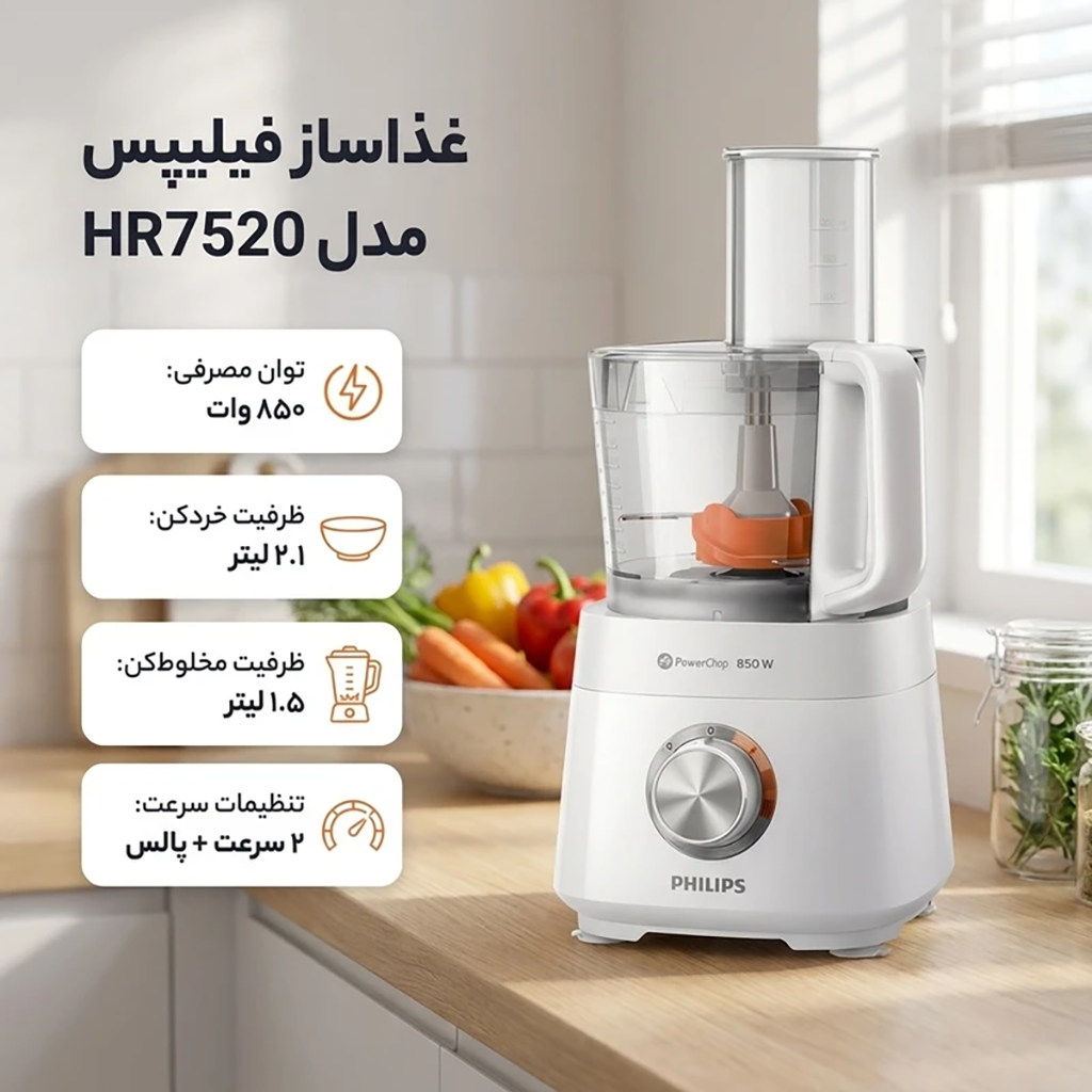 فروش نقدي و اقساطي غذاساز فیلیپس مدل HR7520