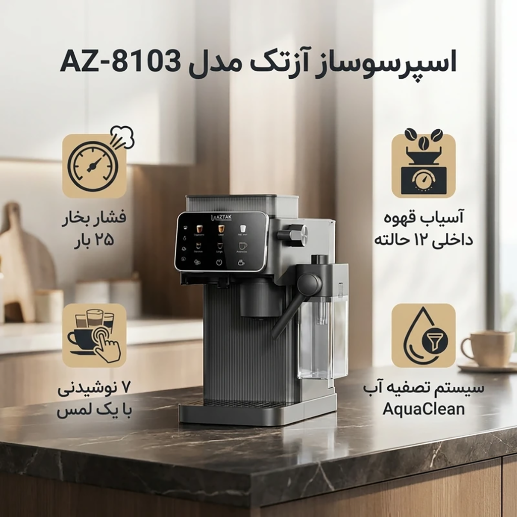 فروش نقدي و اقساطی اسپرسو ساز 1000 میلی‌لیتر آزتک مدل A_8103
