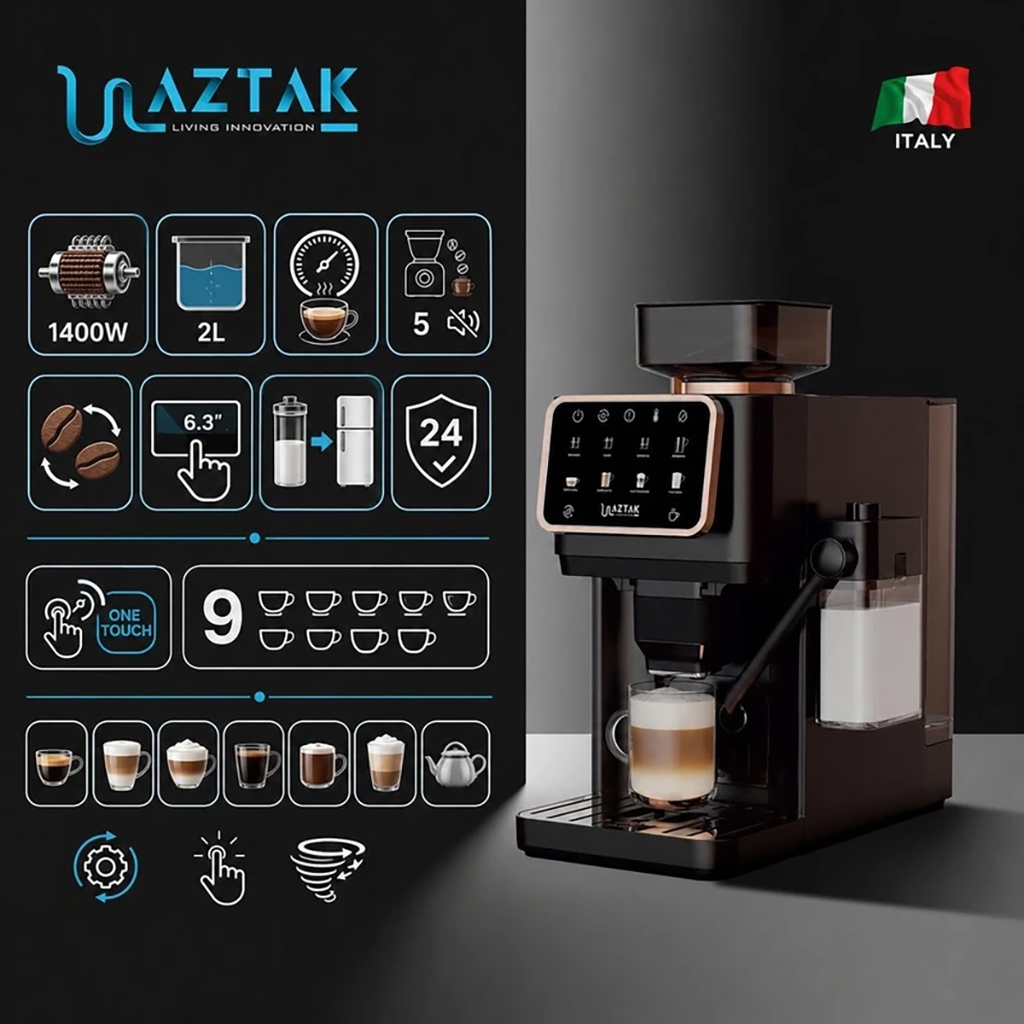 فروش نقدي و اقساطی اسپرسو ساز 2000 میلی‌لیتر آزتک مدل A-8102